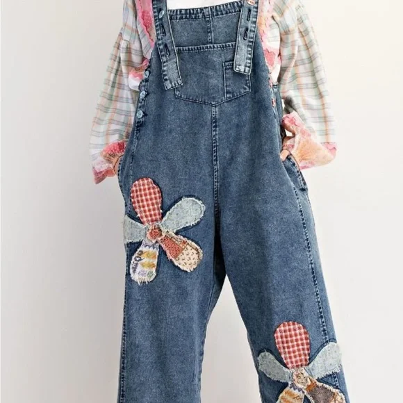 Easel Blue Denim Overalls with Whimsical Butterfly Accents - Picture 3 of 7